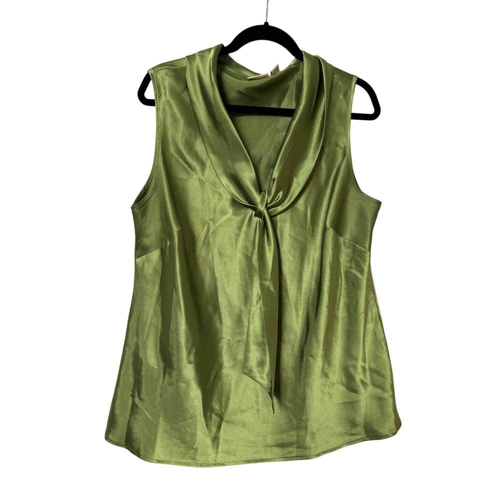 Y2K Cato Woman Lime Green Satin Cowl Neck Knot Tie Sleeveless Top 18/20W